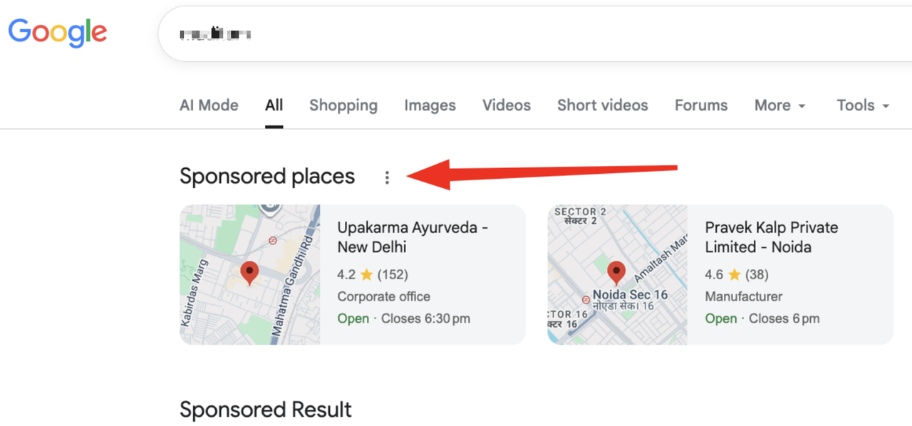 Google Sponsored Places Search Ad Unit Map