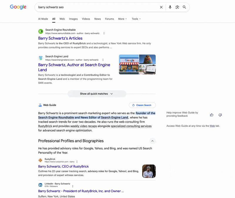 Google Web Guide Bug