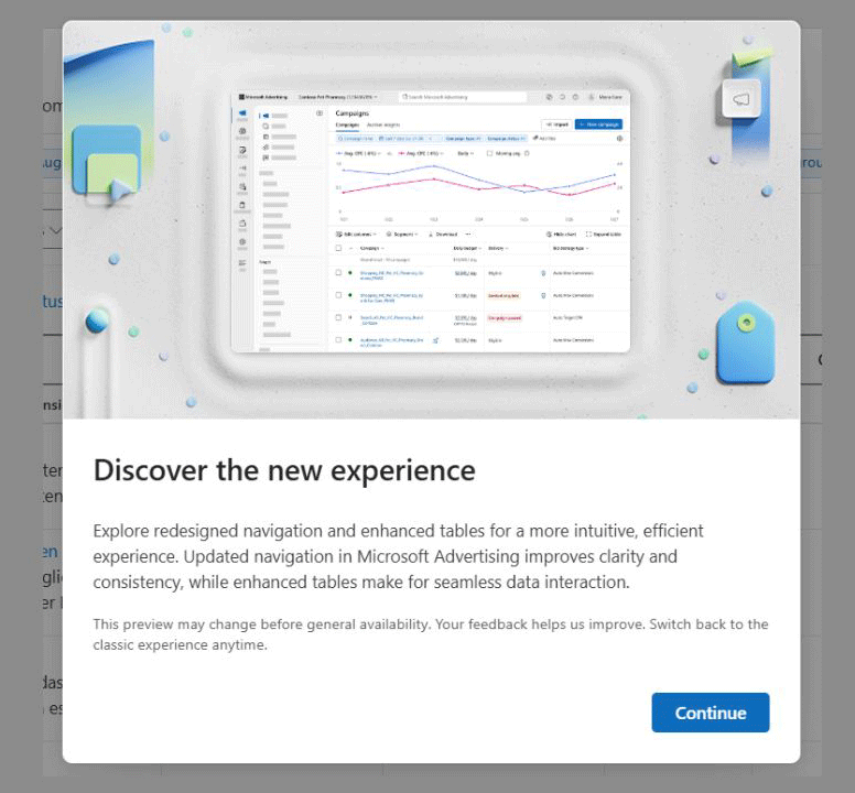 Microsoft Advertising New Updated Design Preview