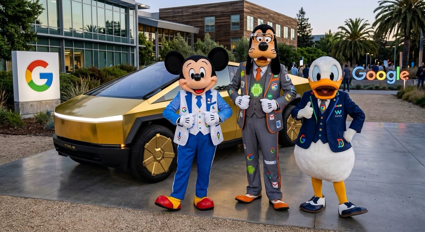 Mikey Mouse Donald Duck Goofy Wearing Google