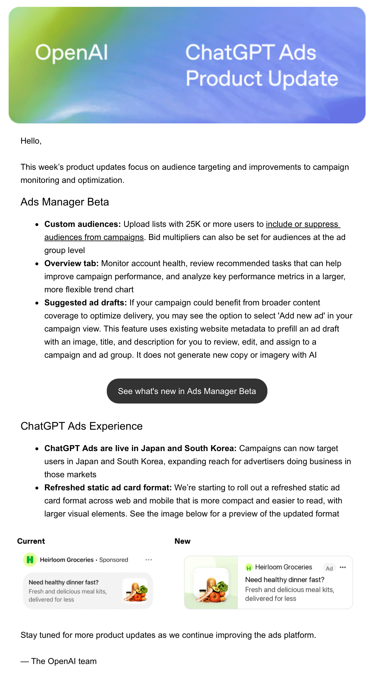 Oepnai Chatgpt Ads Email Update