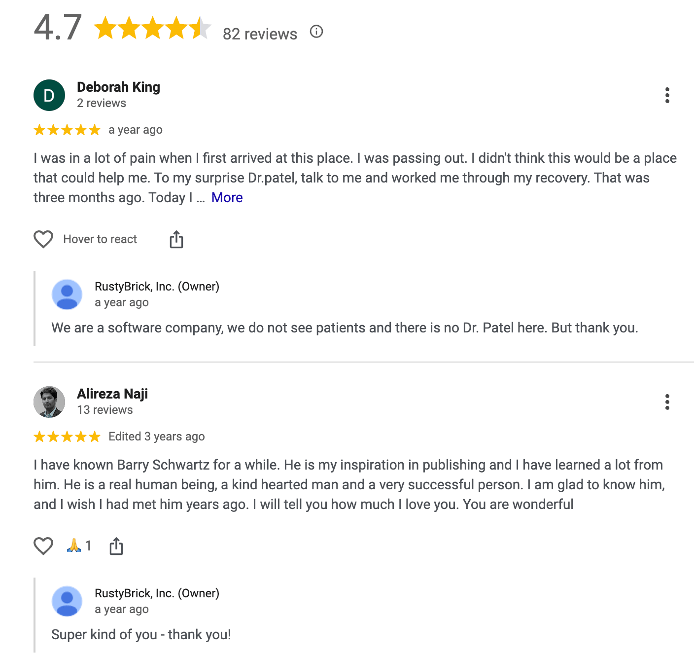 Old Review Replies Show