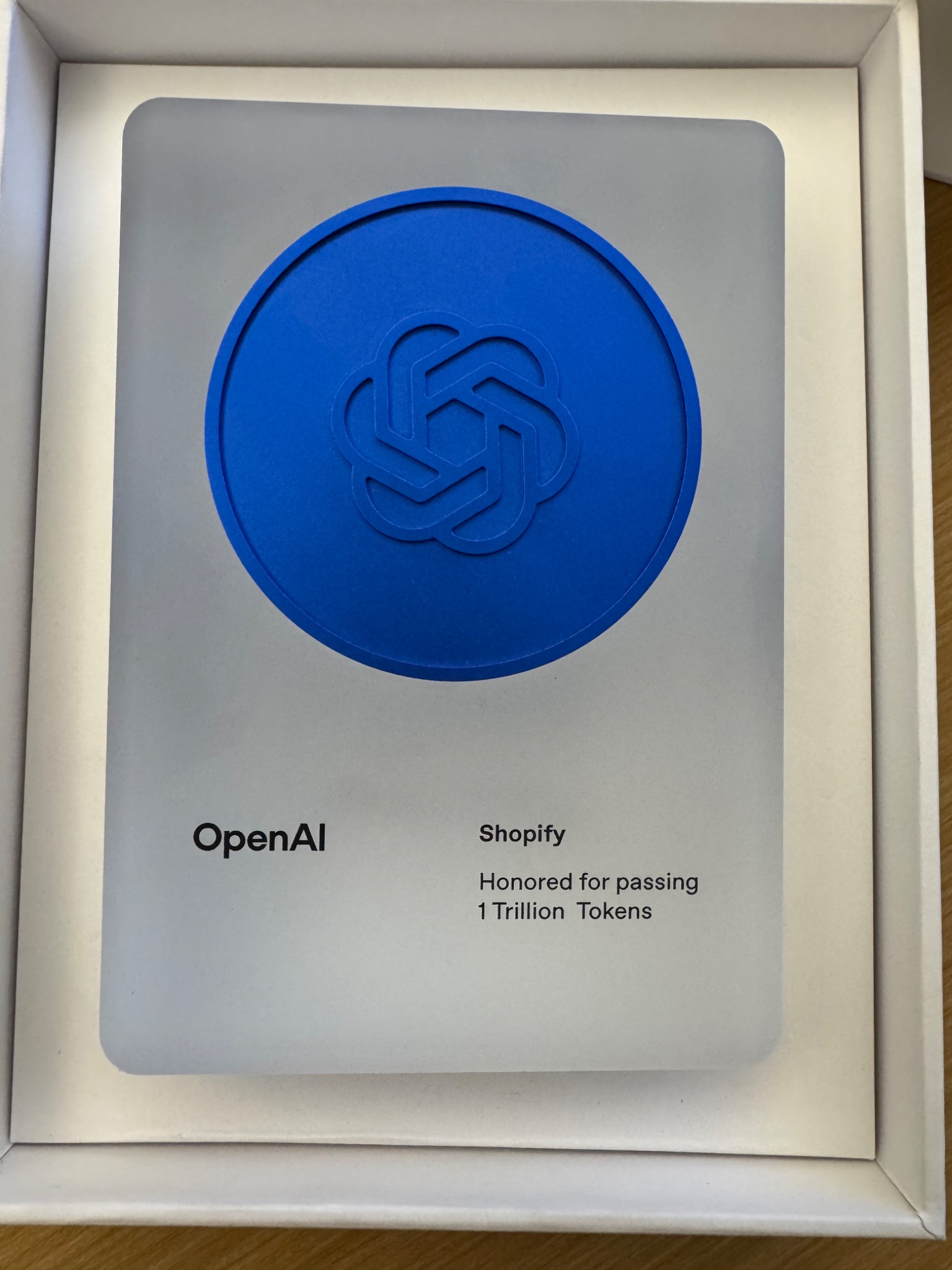 OpenAI Token Award Plaque