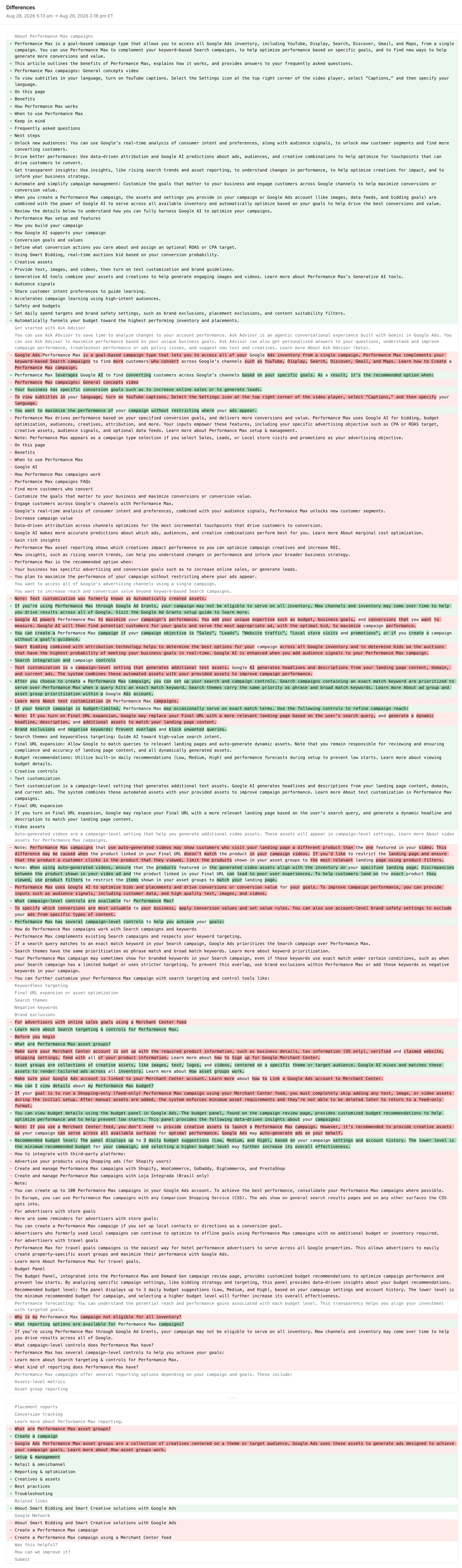 Page Diff Pmax Google